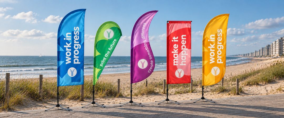 Welke beachflag kies je? Straight, Drop, Wave of Square